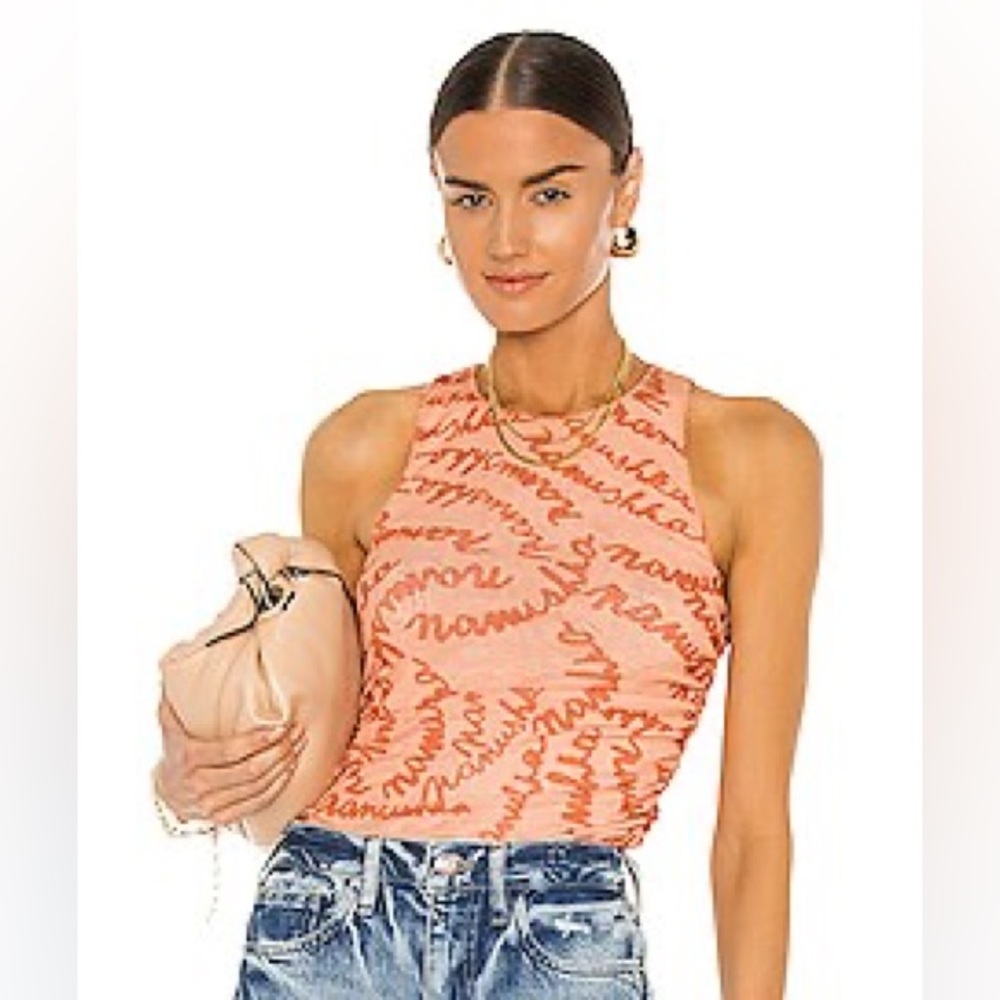 Nanushka Fifi Tank in Scribble Logo Apricot